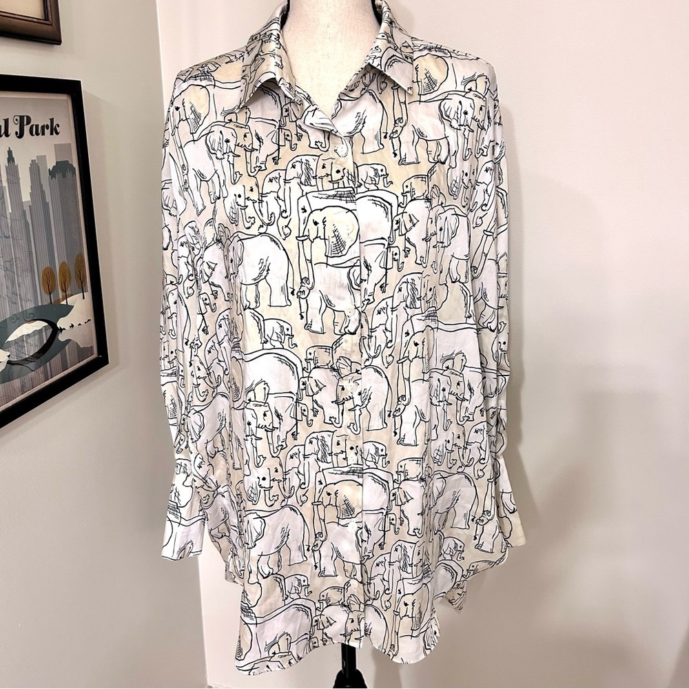 Zara Elephant Print Button-Up Tunic/Shirt | Oversized M